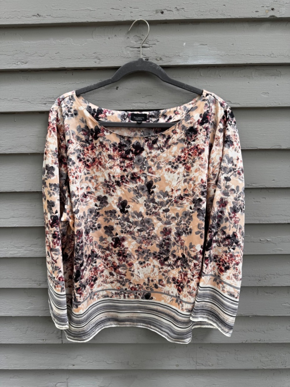 Talbots Women's Satin Floral Blouse w/ Contrast Stripes Sz 20WP EUC